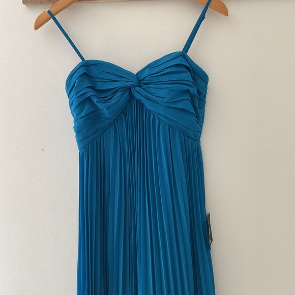 Lulus Jolette Blue Pleated Knot-Front A-Line Skirt Chiffon Maxi Dress NWT Small - Picture 6 of 15